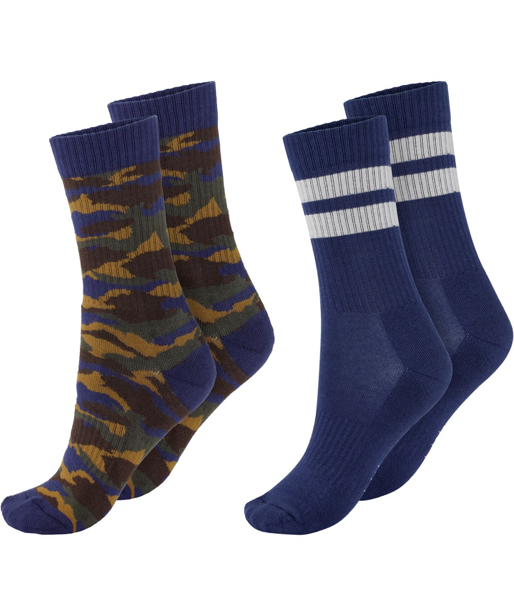 Norman - Earthy - Two pair socks camouflage and blue with stripes