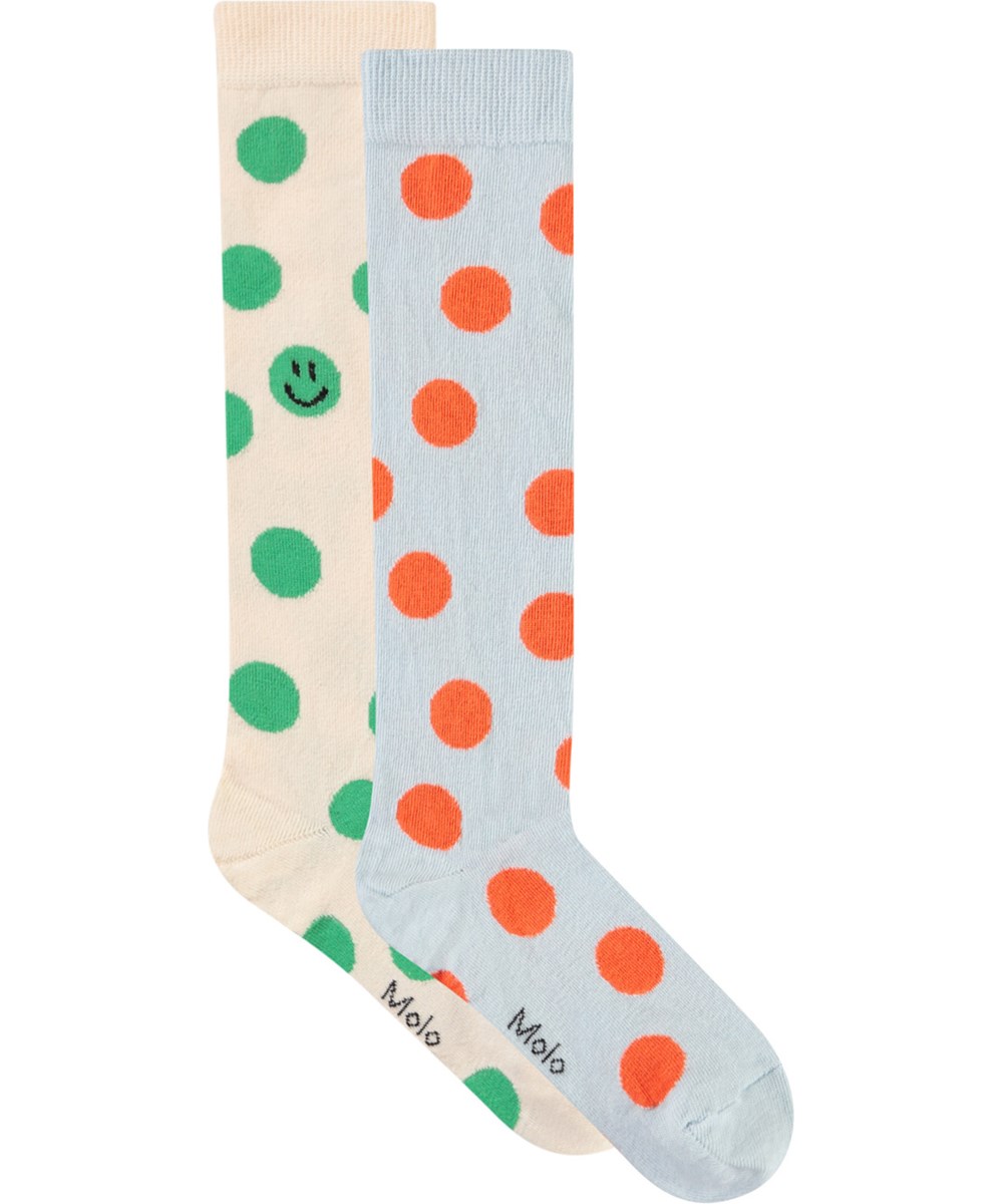 Norvina - Brazilian Sand - 2-pack knee-length socks with spots and smiling faces for children.