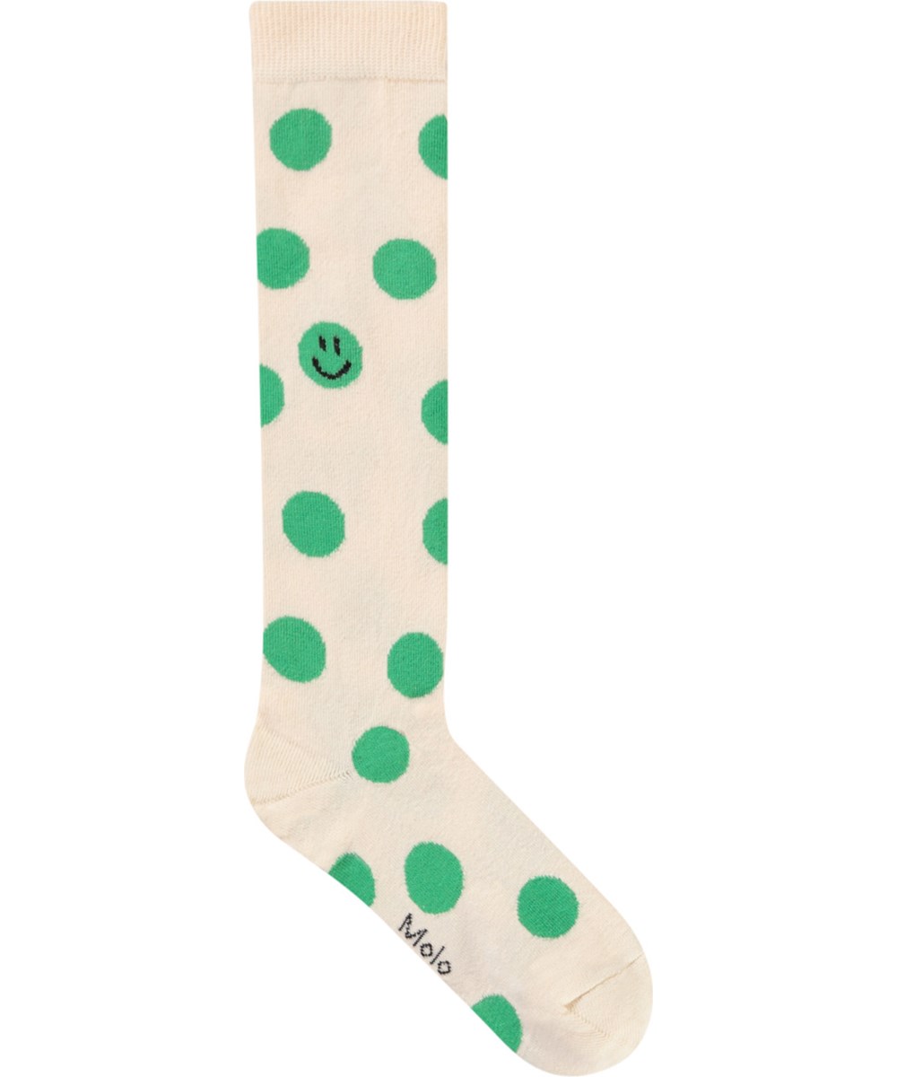 Norvina - Brazilian Sand - 2-pack knee-length socks with spots and smiling faces for children.