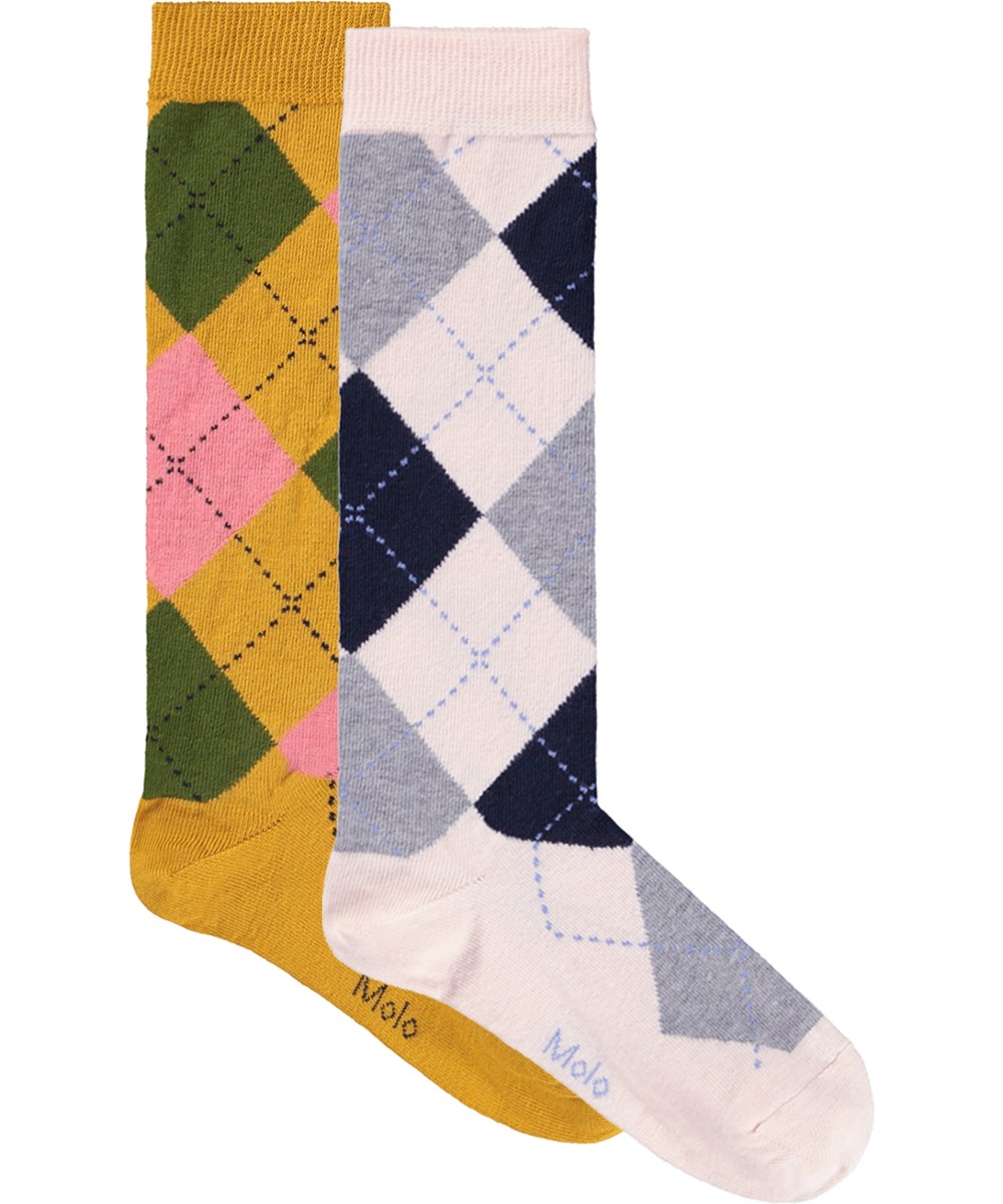 Norvina - Rose Hips - 2-pack knee-length socks with checks for children.