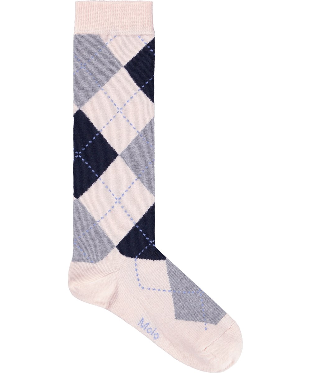 Norvina - Rose Hips - 2-pack knee-length socks with checks for children.