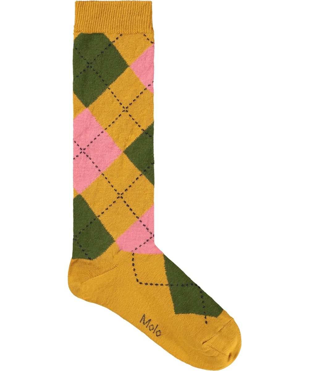 Norvina - Rose Hips - 2-pack knee-length socks with checks for children.