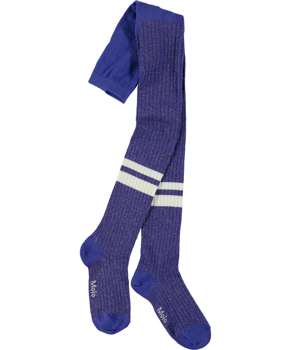 Sporty Rib Tights - Clematis - Blue glitter tights with stripes 