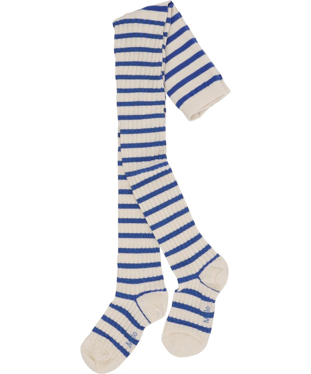 Stripy Tights - Glitter Breton - White and blue striped tights