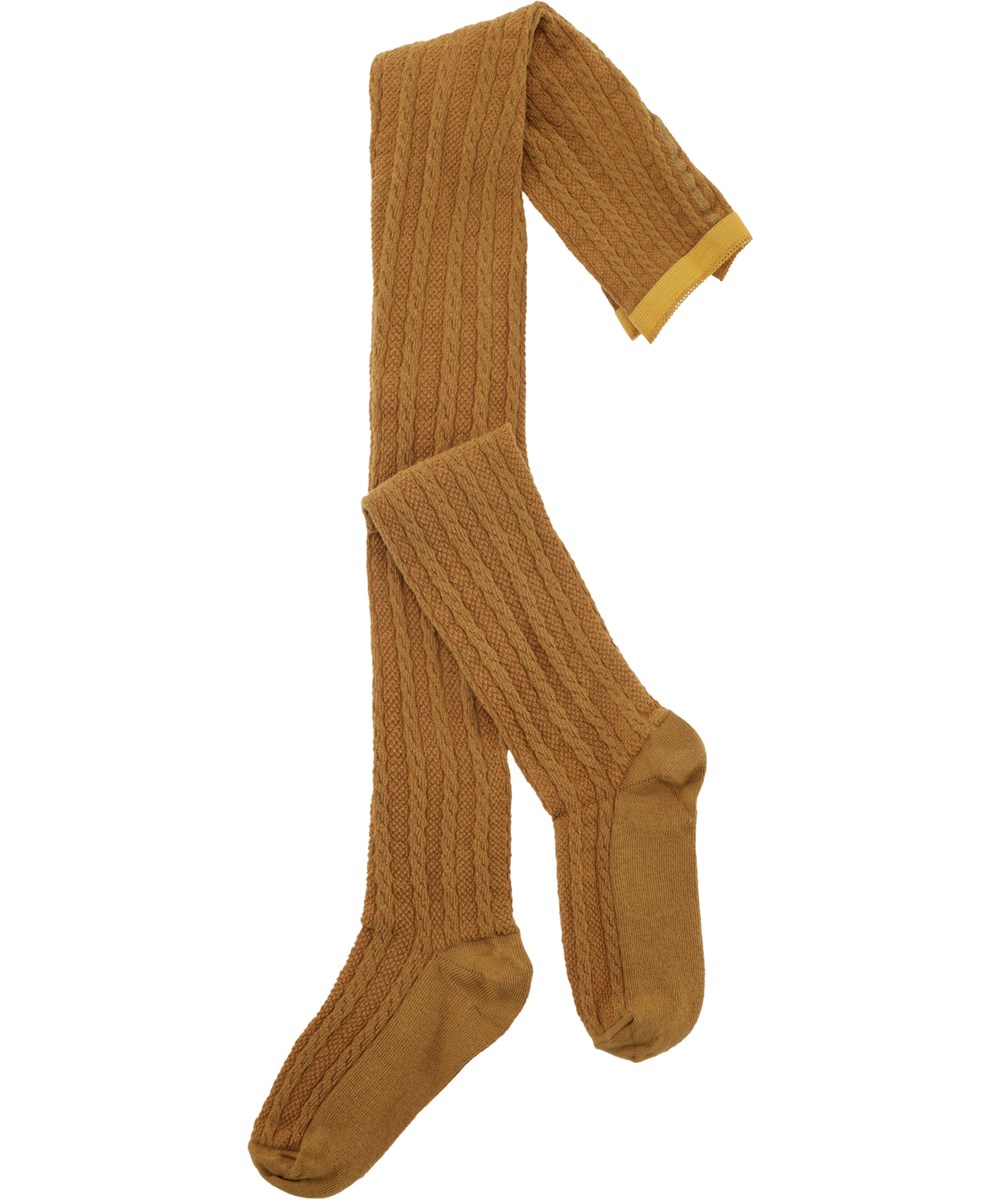 Structured tights - Earthy - Gold tights with cable pattern