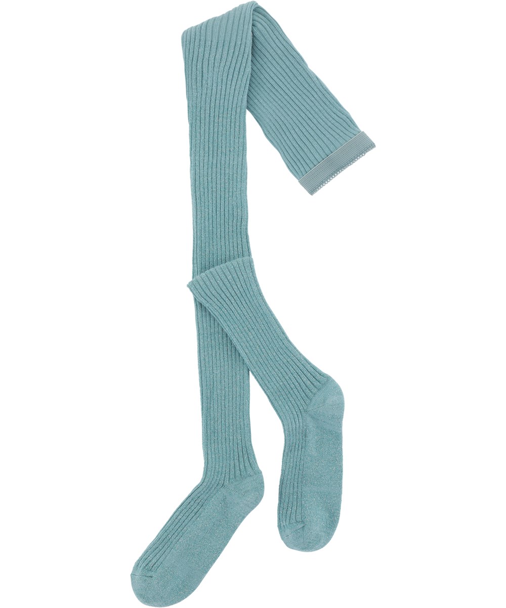 Glitter Rib Tights - Calm - Tyrkise strømpebukser med glimmer i rib