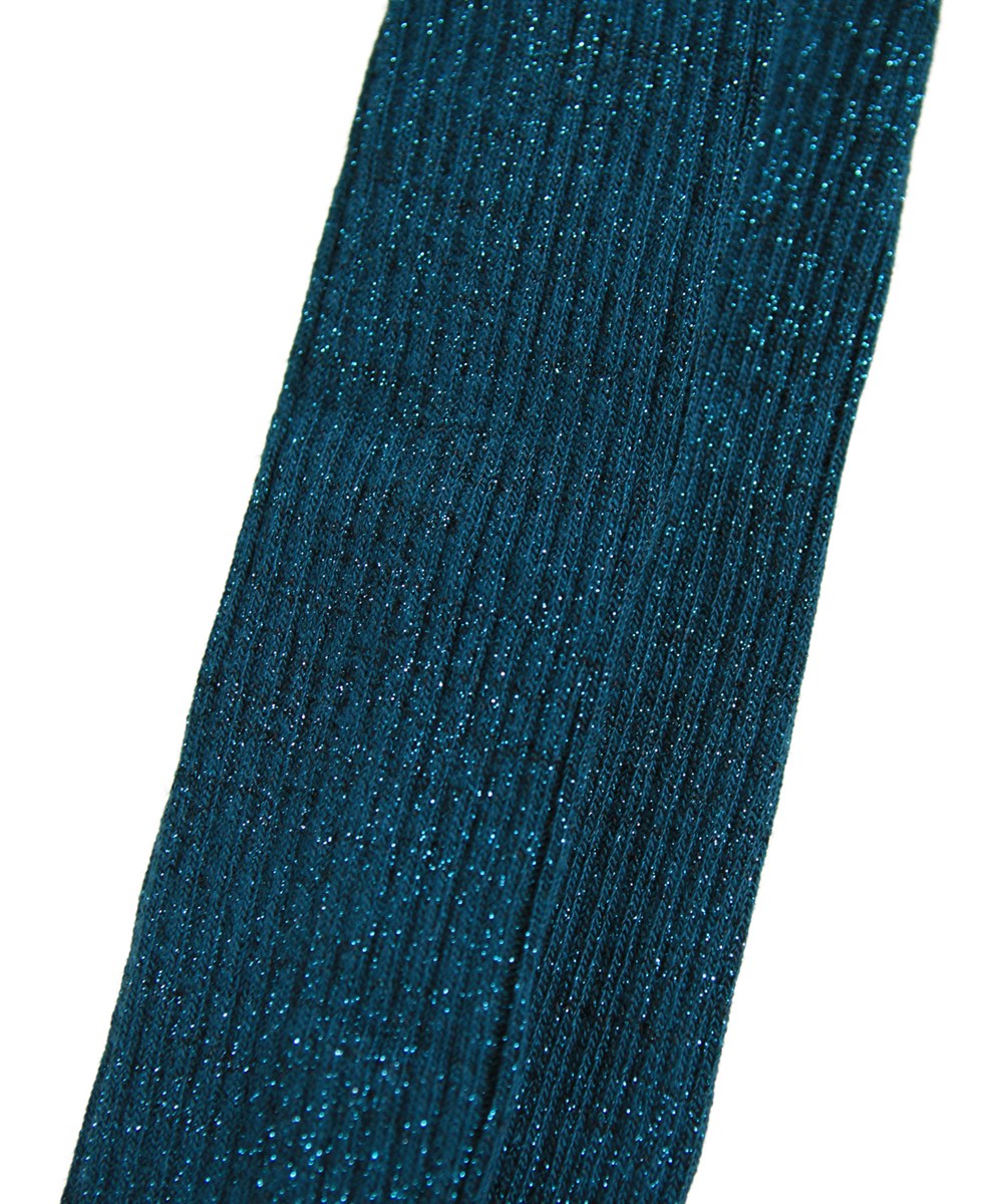 Glitter Rib Tights - Cosmic Green - Grønne strømpebukser i ribstrik med glitter til børn.