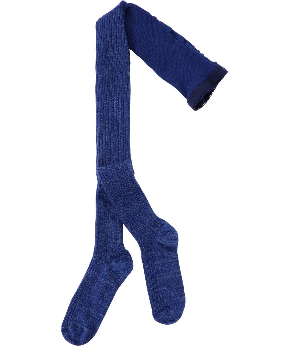 Glitter Rib Tights - Vibrant Blue - Mørkeblå økologiske ribstrømpebukser med glimmer