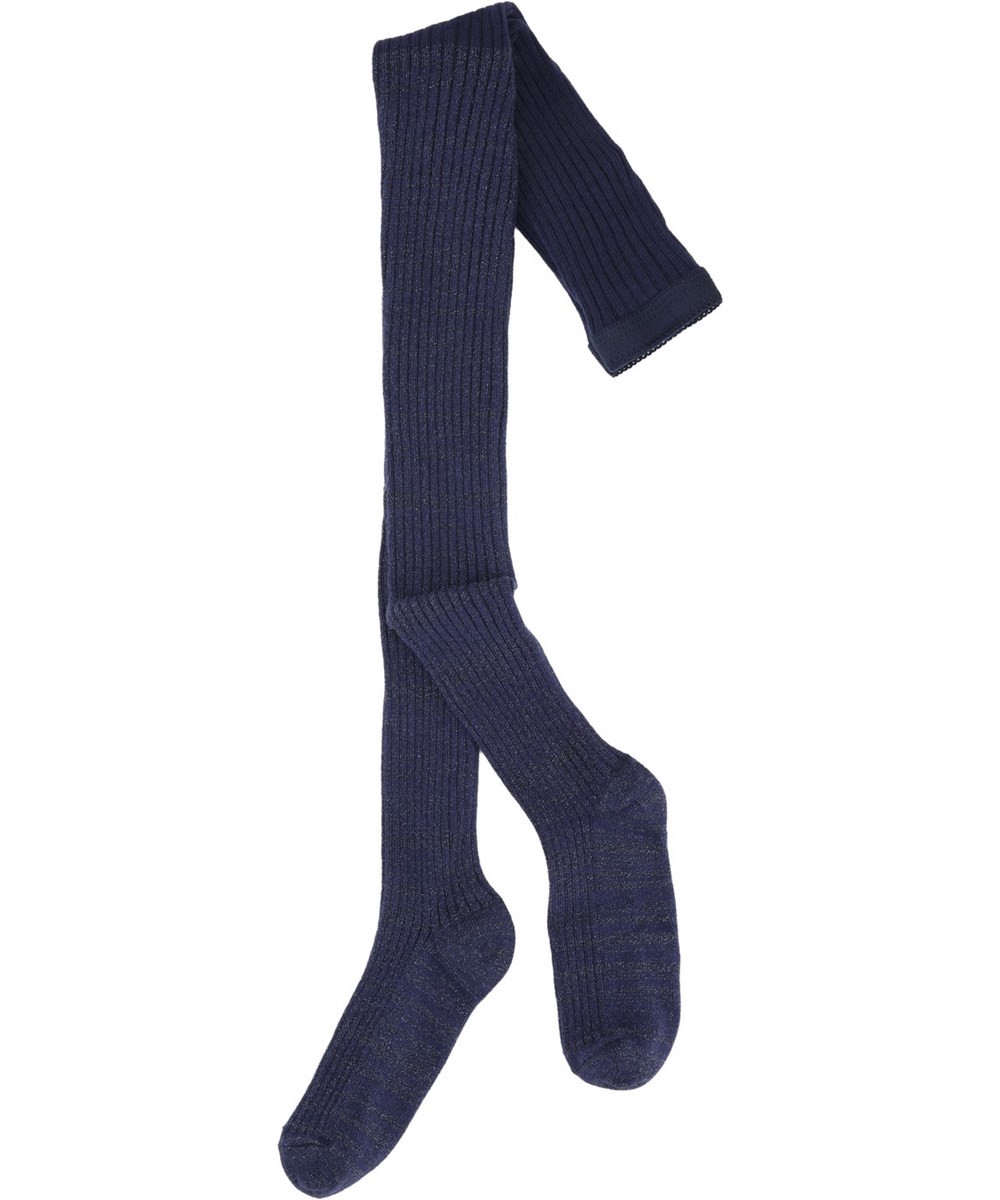 Glitter Rib Tights - Warm Blue - Blå glimmer strømpebukser
