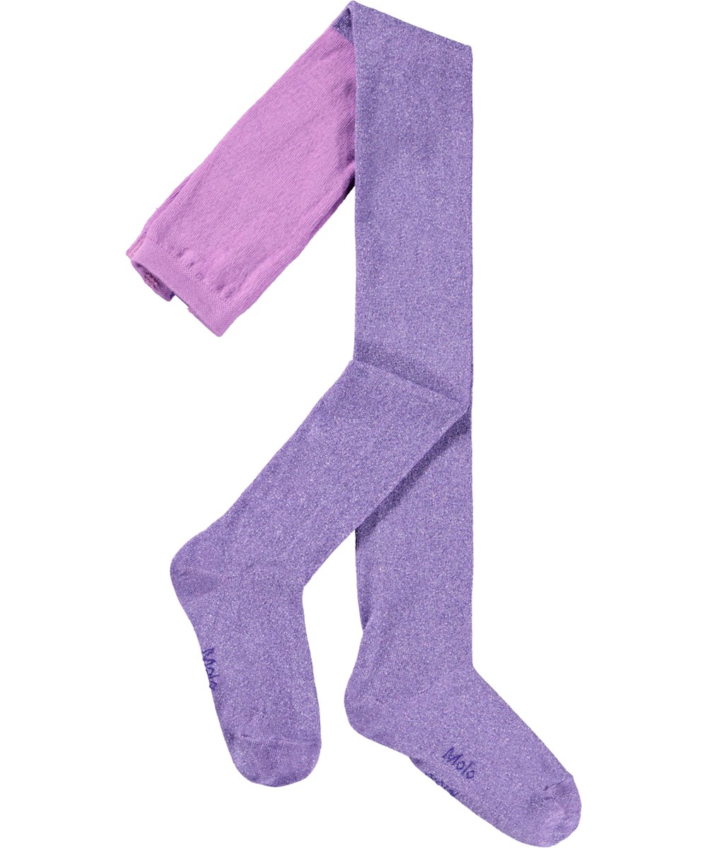 Glitter tights - Purple Ray - Lilla strømpebukser med glimmer til børn.