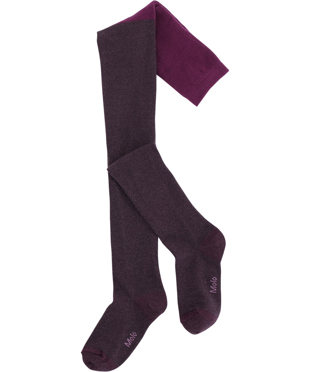 Glitter tights - Purple Shadow - Bordeaux strømpebukser med glimmer og elastisk talje