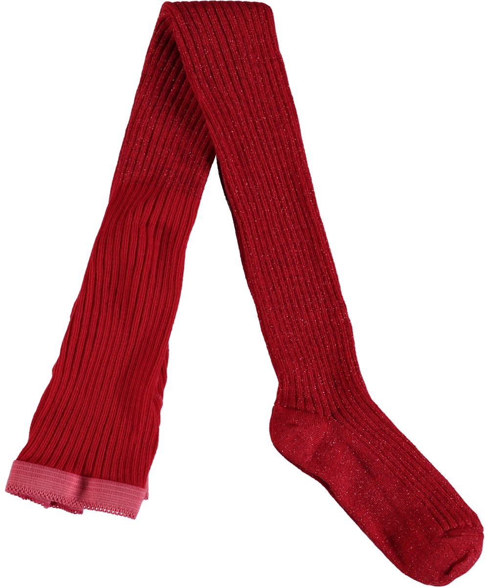 Lurex rib tights - Chili - Røde strømpebukser glimmer. 