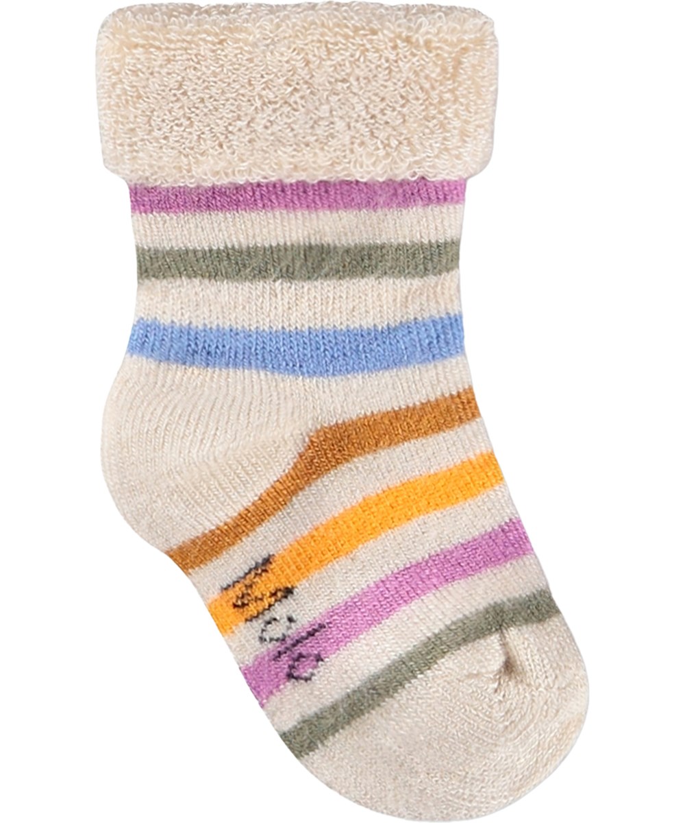 Nodda - Mini Rainbow - 2-pak babysokker i cremefarvet viskose med striber og smil