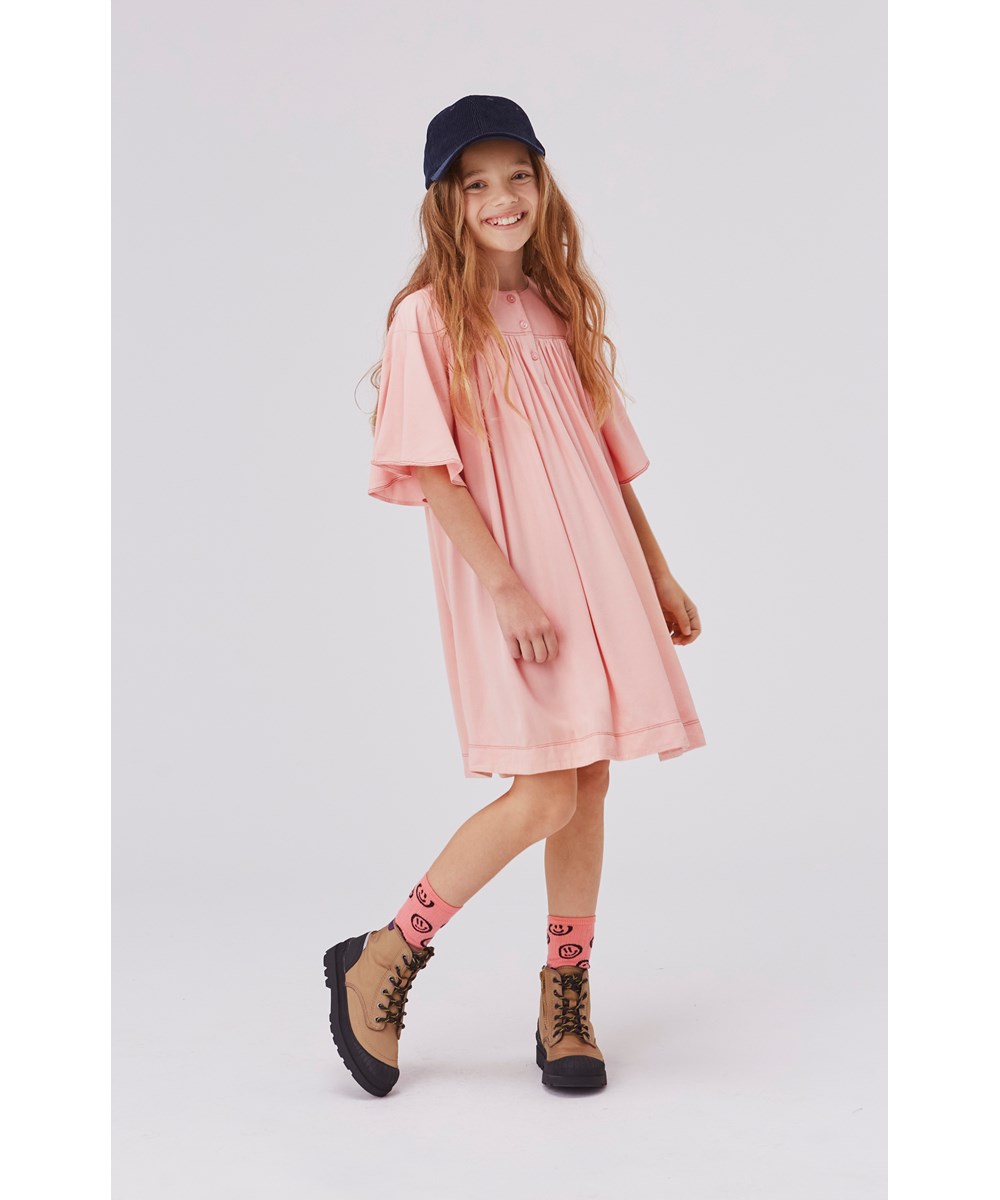 Nomi - Petals - Strømper i rosa med smiley's og rød