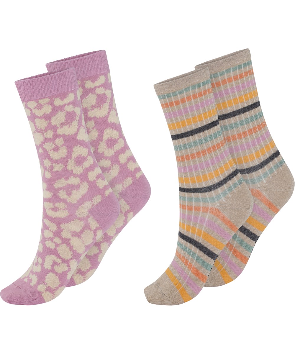 Nomi - Purple Jaguar - Strømper i lyselilla med leopard og striber