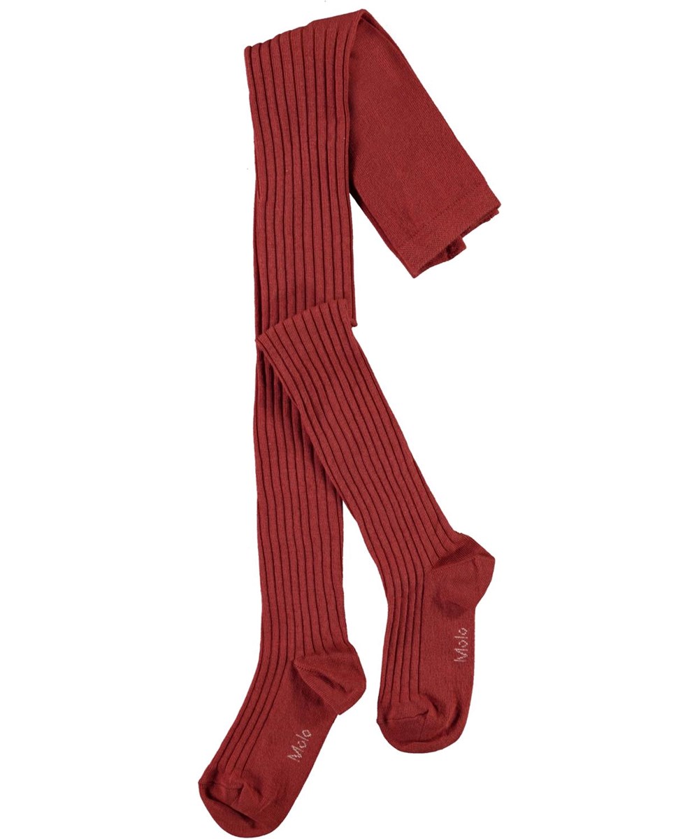 Rib Tights - Burnt Brick - Røde strømpebukser i rib