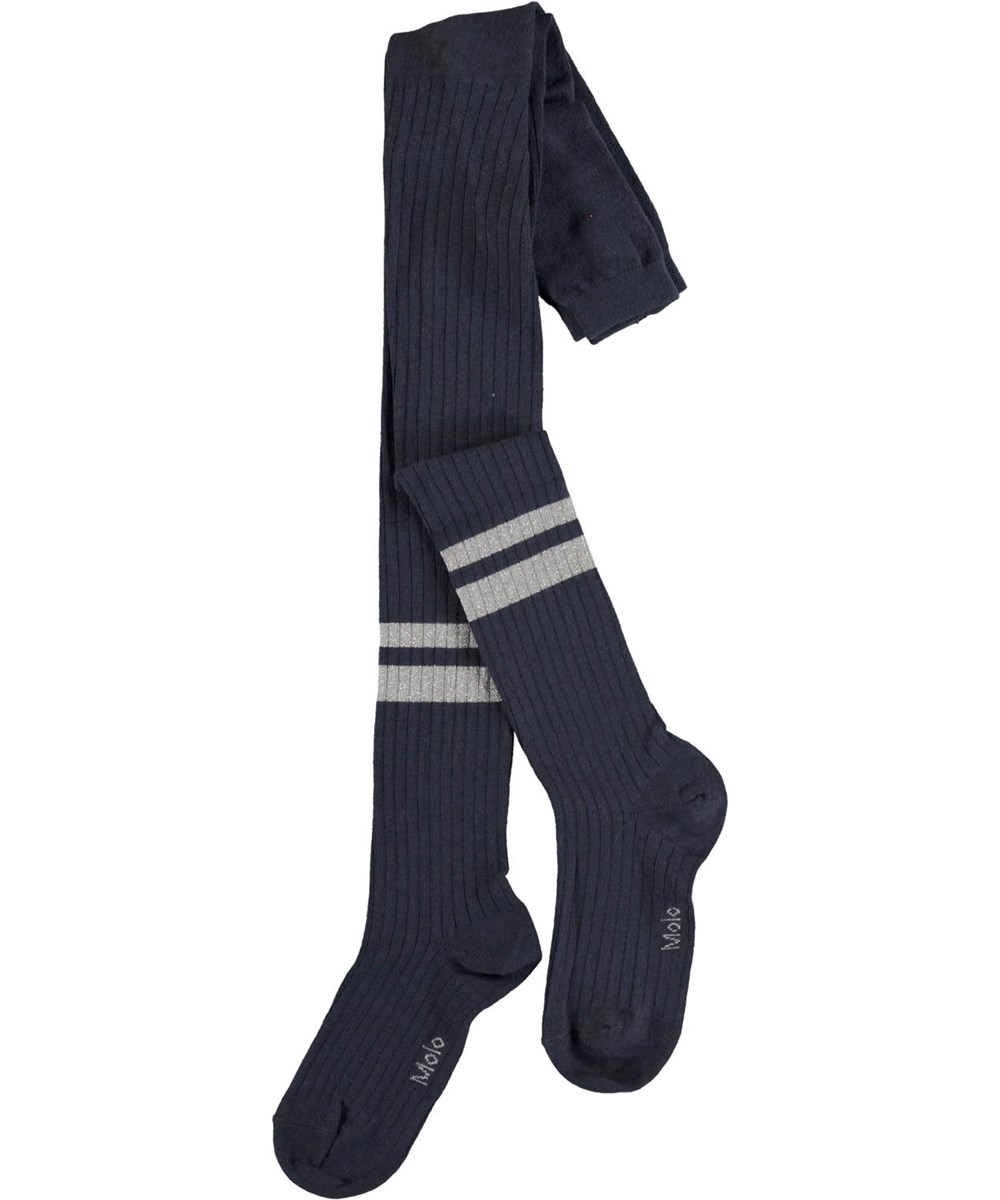 Sporty Rib Tights - Total Eclipse - Mørkeblå strømpebukser med lyseblå striber