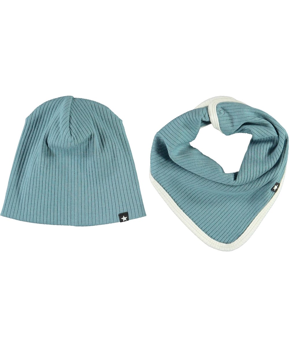 Neci hat and bib set - Aero - Lyseblå babyhue og hagesmæk med gul kant