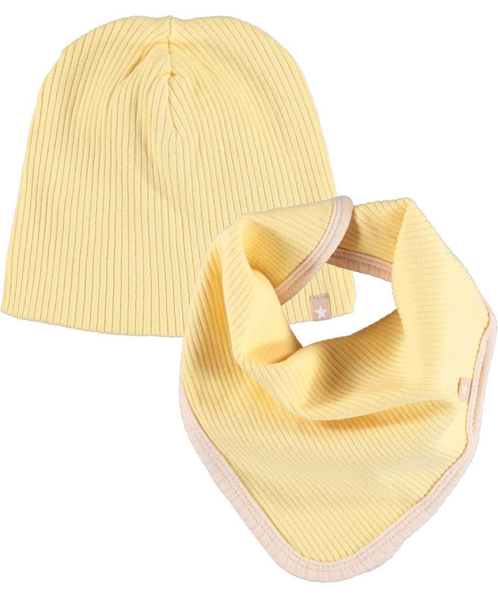 Neci hat and bib set - Impala - Babyhue og hagesmæk i lysegul