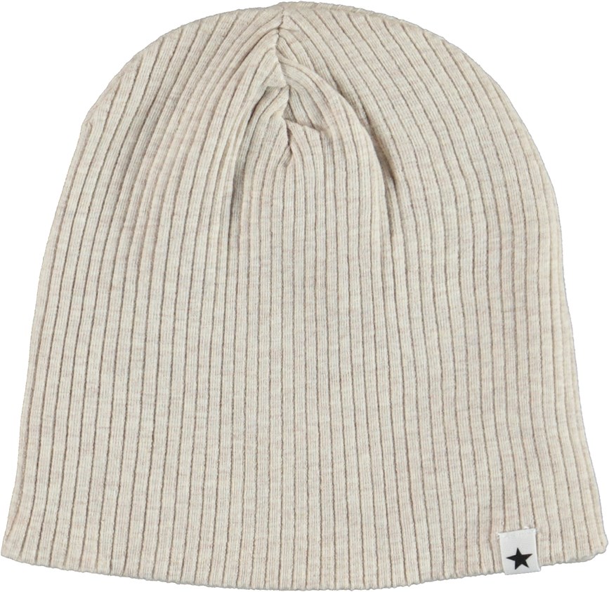 Neci hat and bib set - Oatmeal Melange - Økologisk beige rib babyhue og hagesmæk