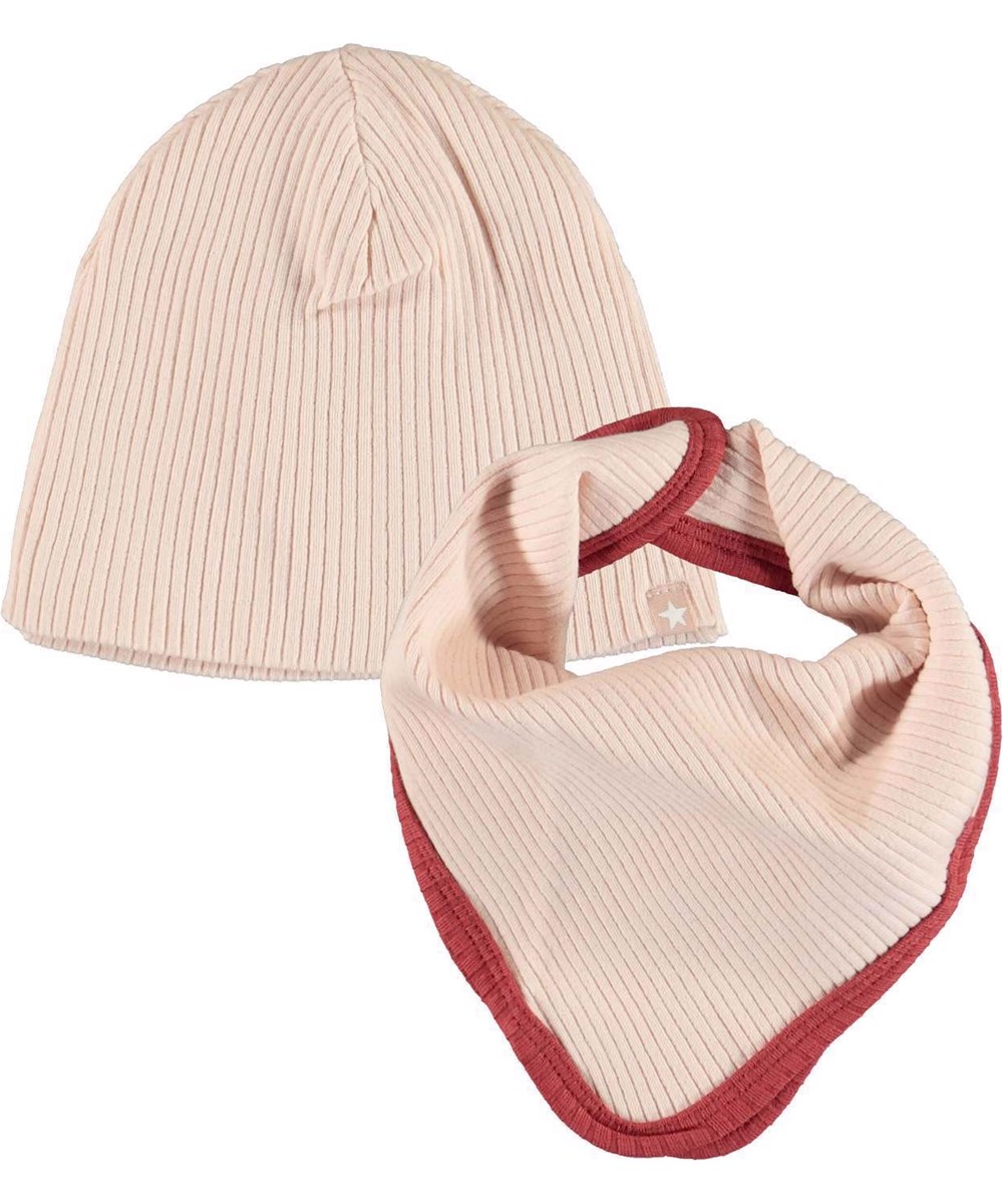 Neci hat and bib set - Powder - Babyhue og hagesmæk i pudder