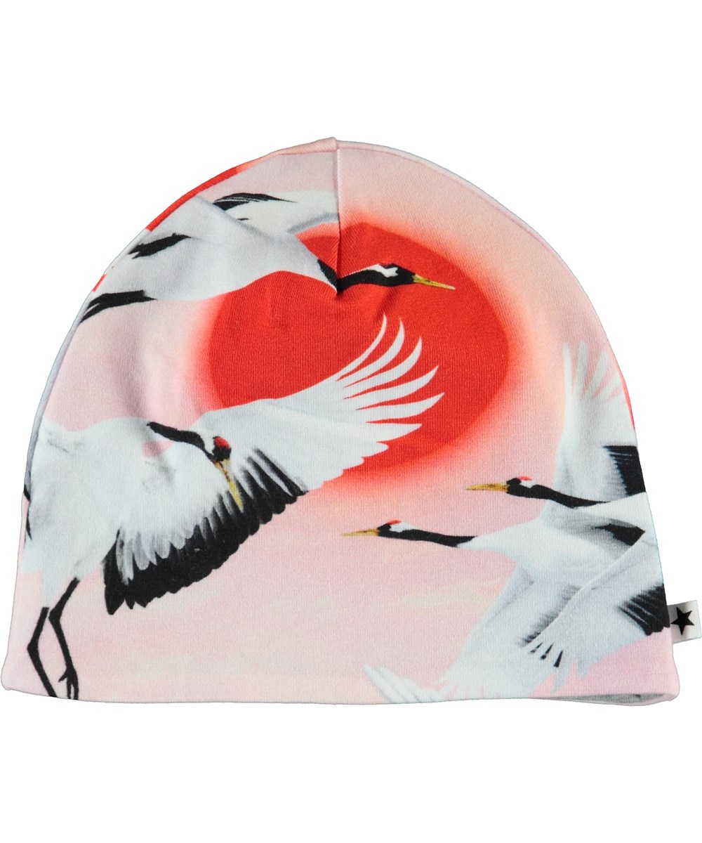 Ned - Sunrise Cranes - Økologisk hue med fugle print