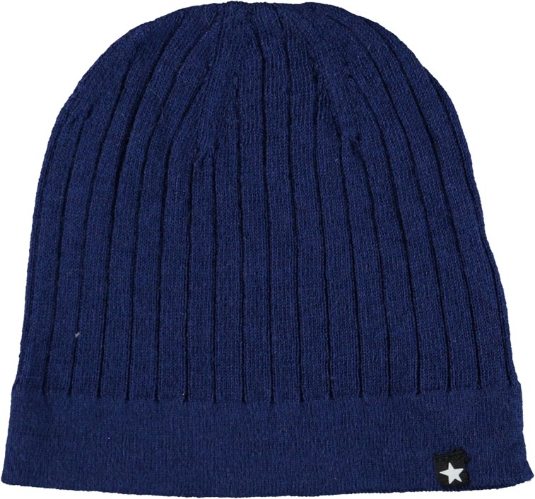 Nell - Galaxy Blue - Blå baby strikhue med cashmere