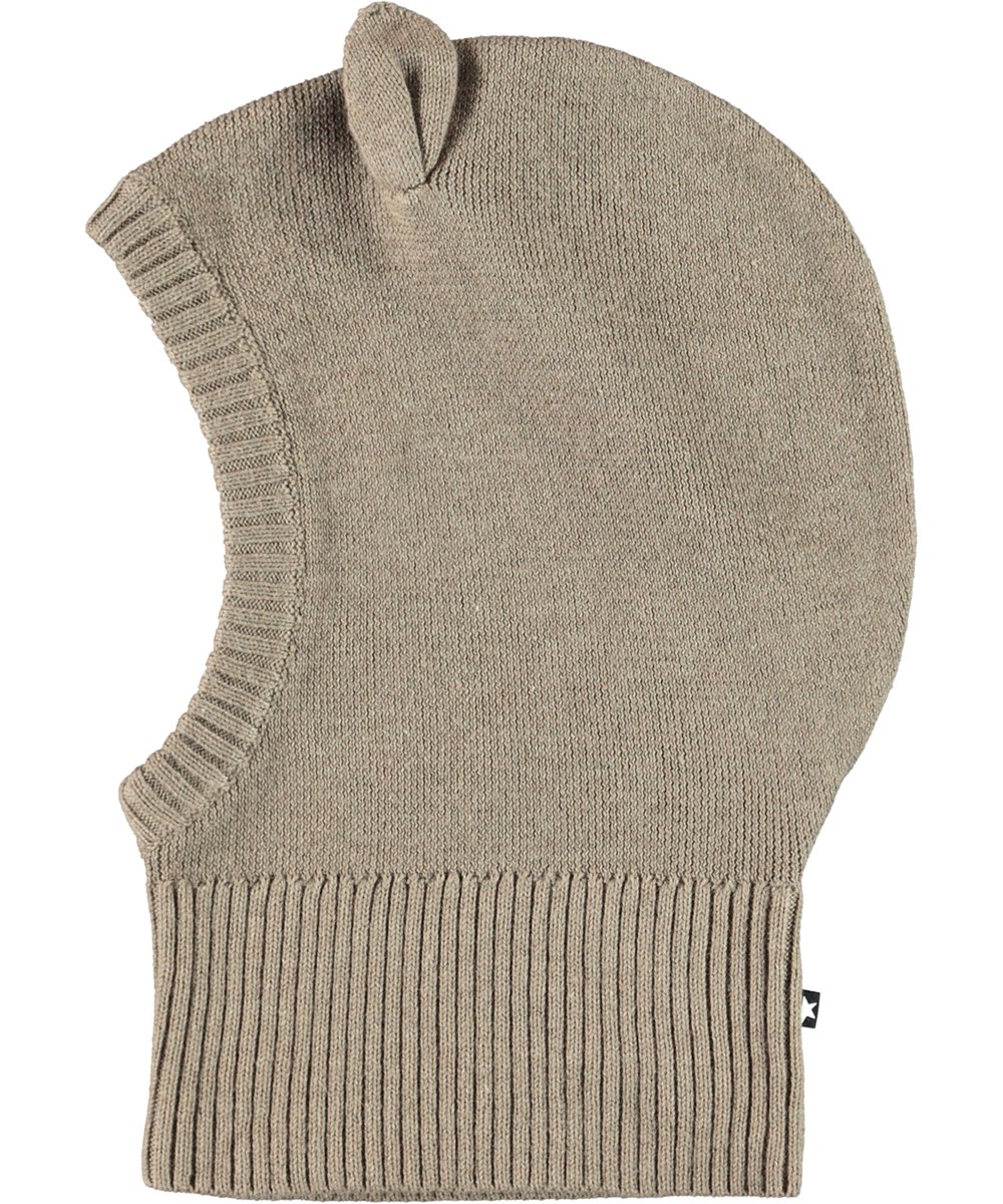 Nikola - Warm Grey - Beige strikket elefanthue med ører