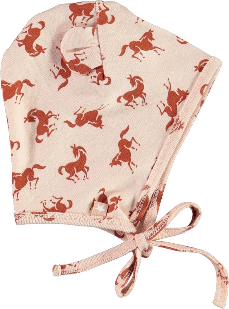 Nilo Hat and Bib Set - Mini Horse Jersey - Lyserød babyhue og hagesmæk med heste
