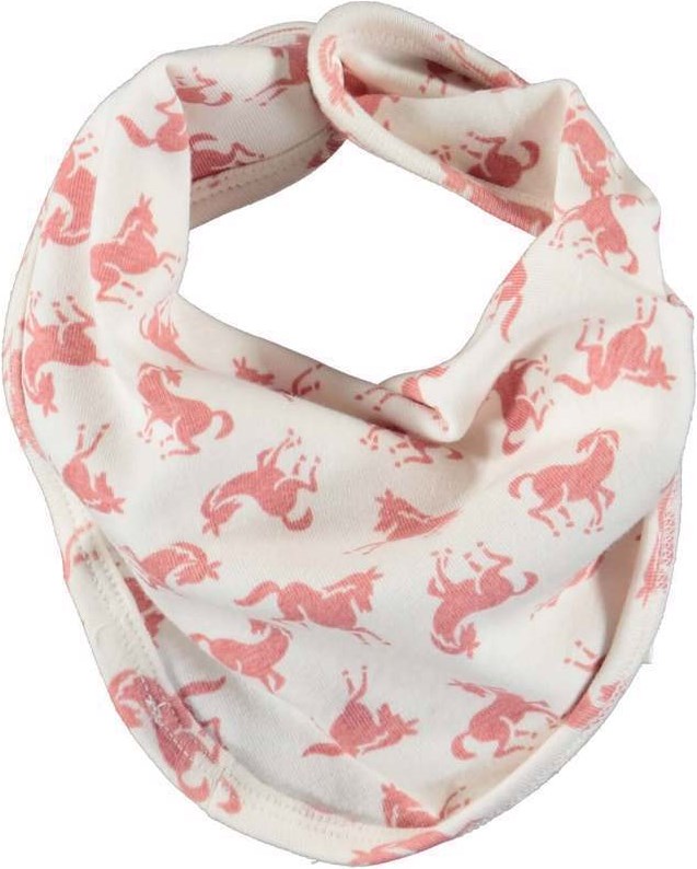 Nilo hat and bib set - Mini Horse Rose - Babykyse og hagesmæk med koral hesteprint