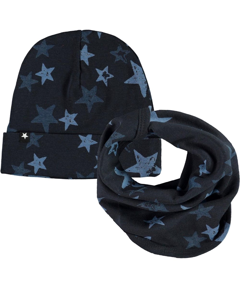 Noe Hat and Bib Set - Stars - Babyhue og hagesmæk med stjerne print