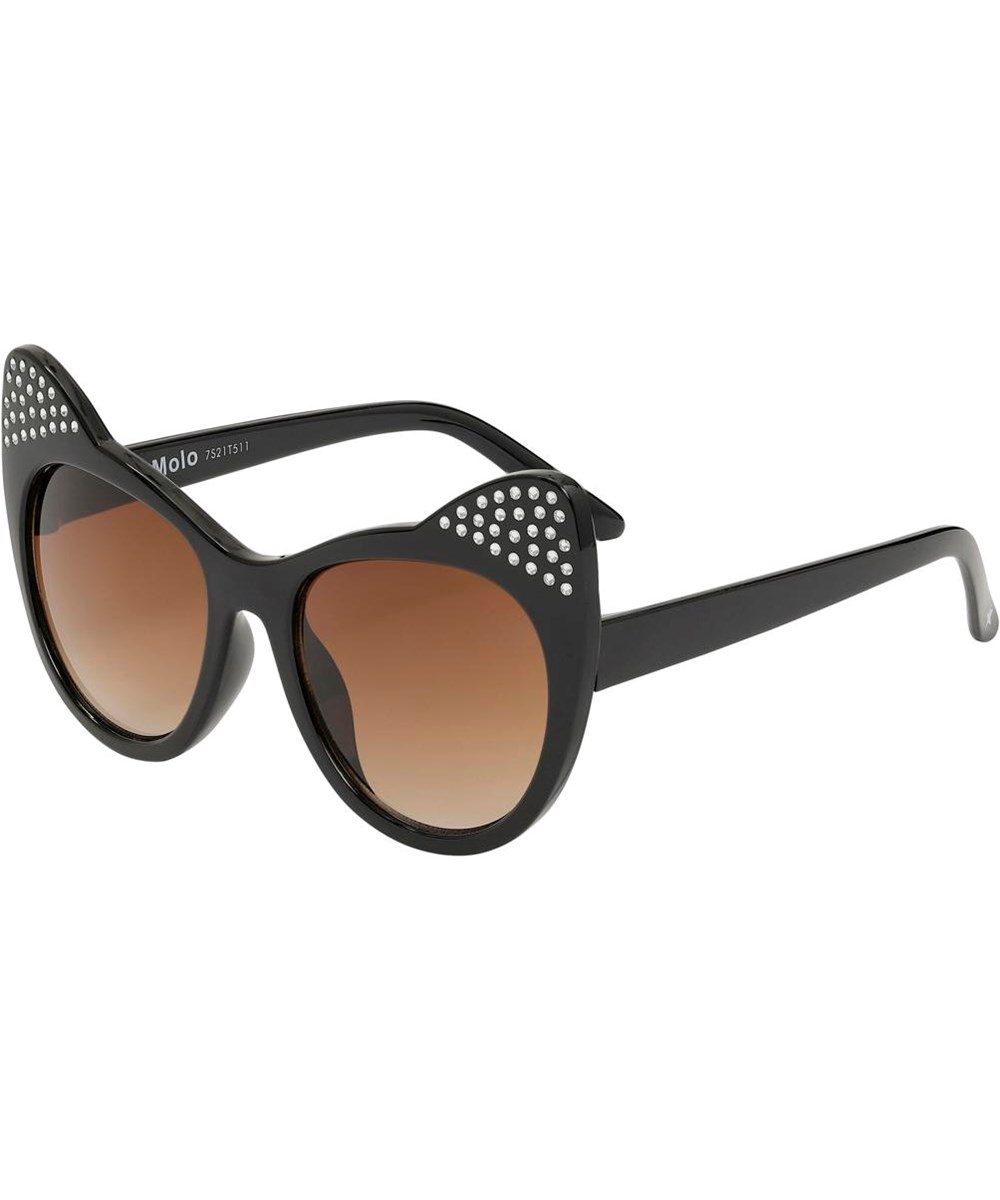 Sherlyn - Black - Sorte katte solbriller med simili sten.