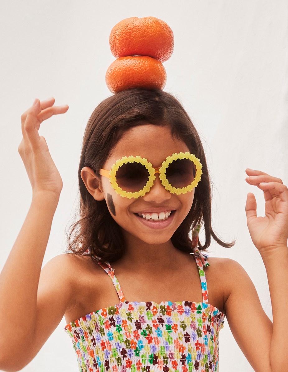 Silly - Sour Lemon - Orange runde solbriller med gule blomster