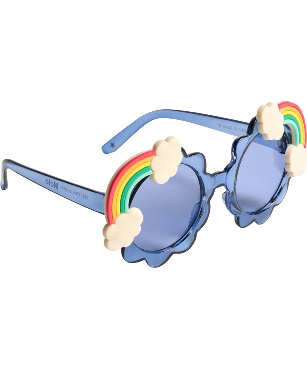 Sky Rainbow - Sparkling Sea - Skyformet, blå solbrille med regnbuer til børn med tonede glas og UV-beskyttelse.