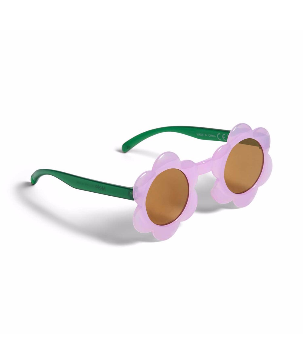 Soleil - Pink Glace - Blomsterformede solbriller til børn i lyserød og grøn med tonede glas og 100% UV-beskyttelse.