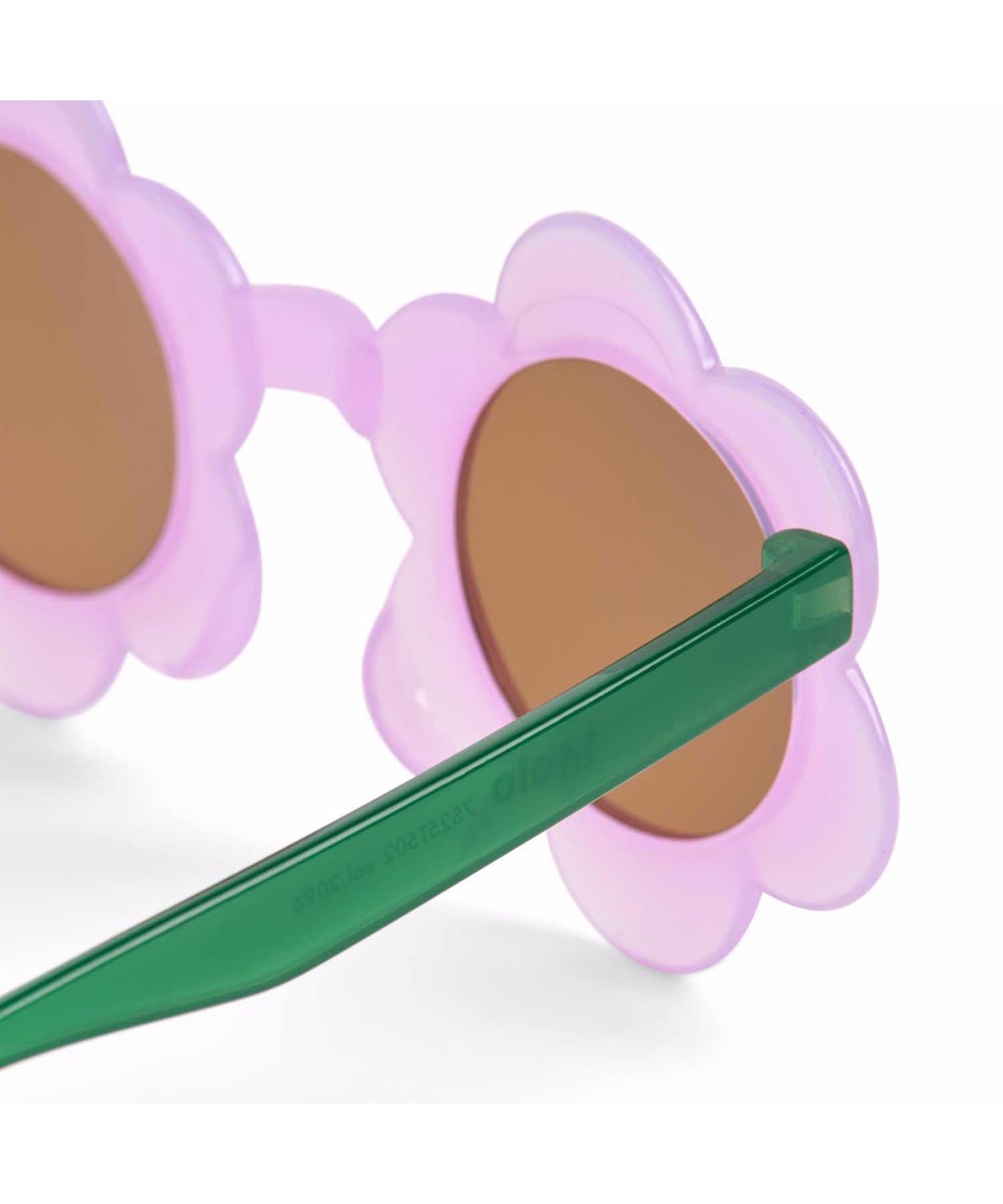 Soleil - Pink Glace - Blomsterformede solbriller til børn i lyserød og grøn med tonede glas og 100% UV-beskyttelse.