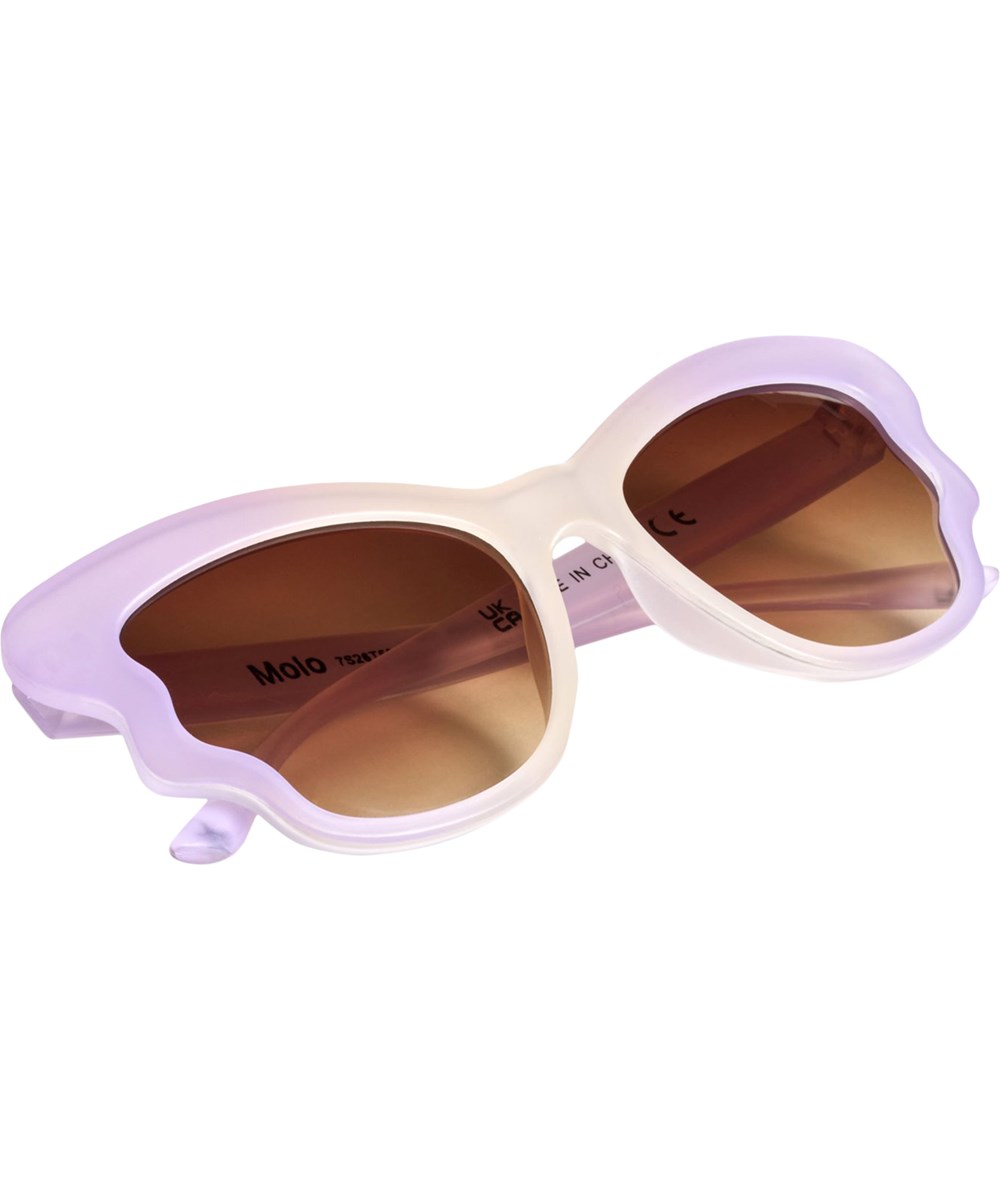 Summer - Pastel Lilac - Sommerfugleformede solbriller i lilla og ferskenfarvet til børn med UV-beskyttelse.