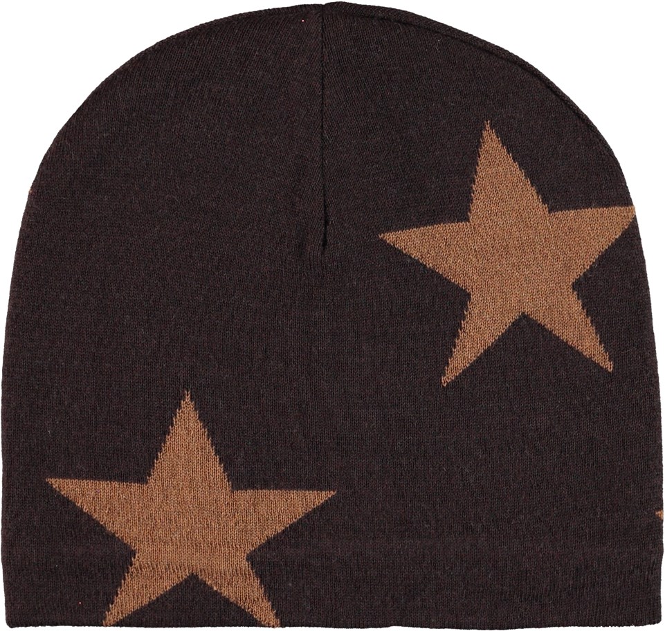 Colder - Deep Oak - Mørkebrun strik hue med stjerner