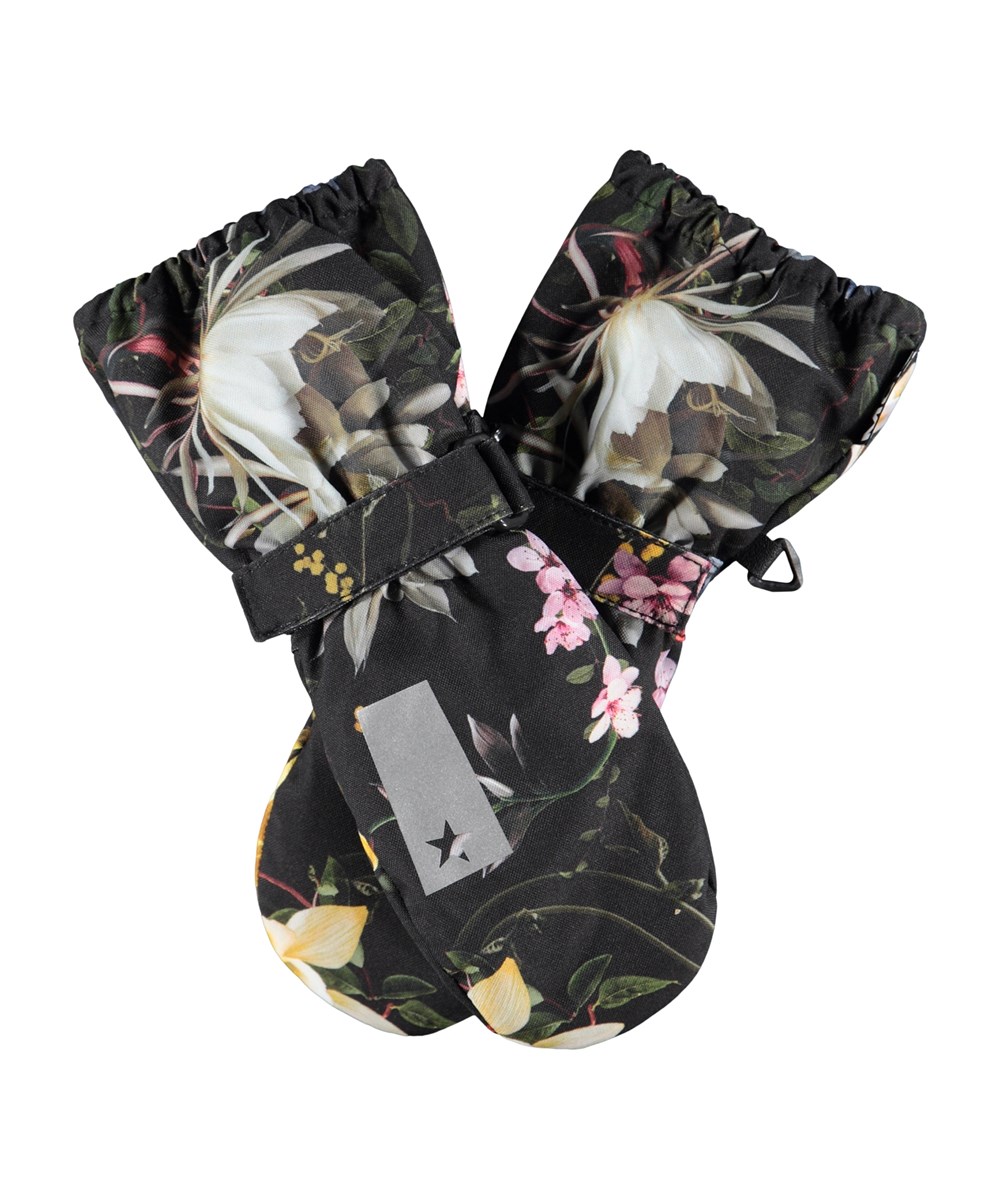 Igor - Paisley Flowers - Sorte vandtætte og åndbare luffer med blomsterprint til børn med 3M™ Thinsulate™ isolering.