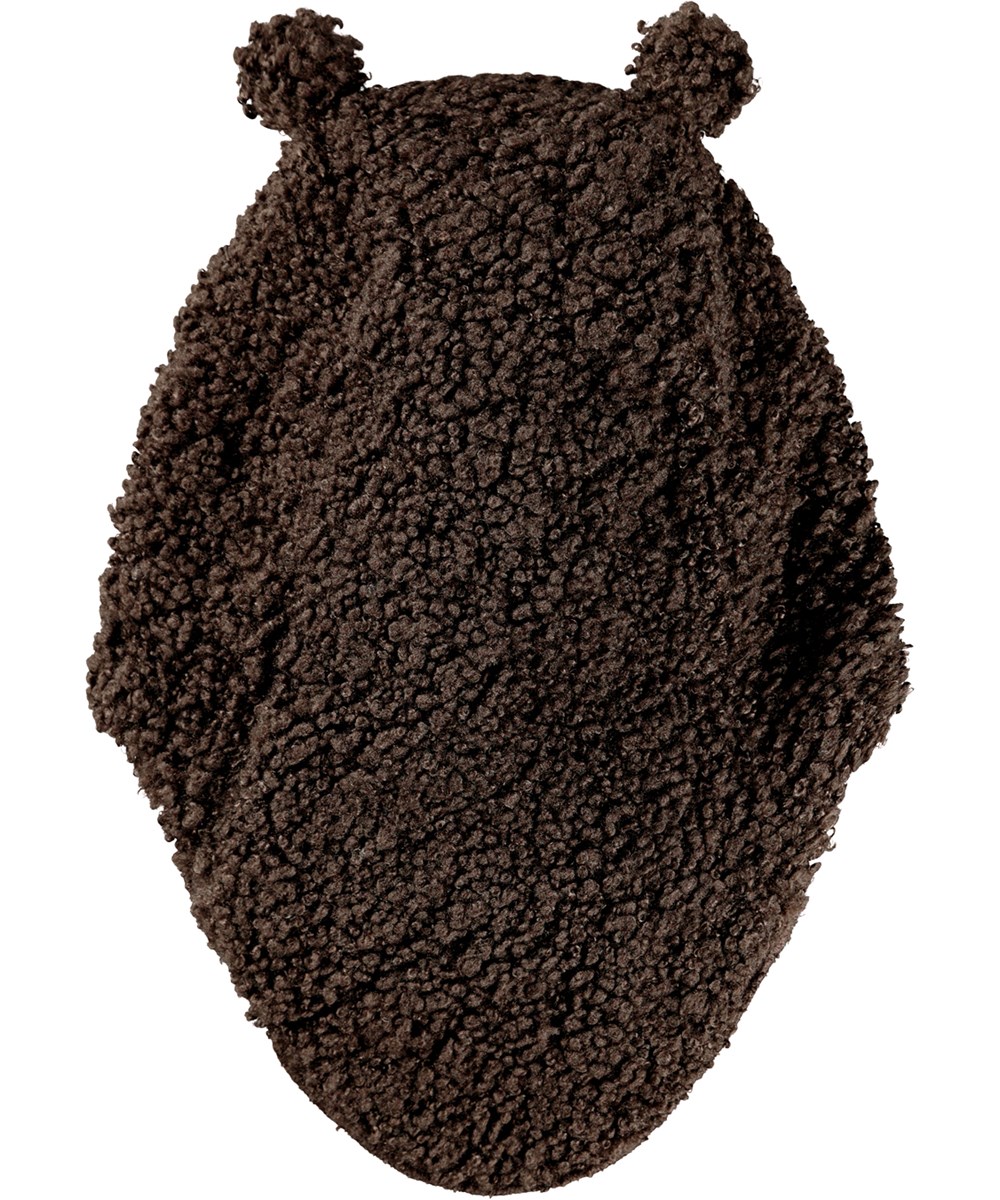 Kay - Dark Cocoa - Mørkebrun elefanthue i teddyflece med søde bamseører, til børn. 