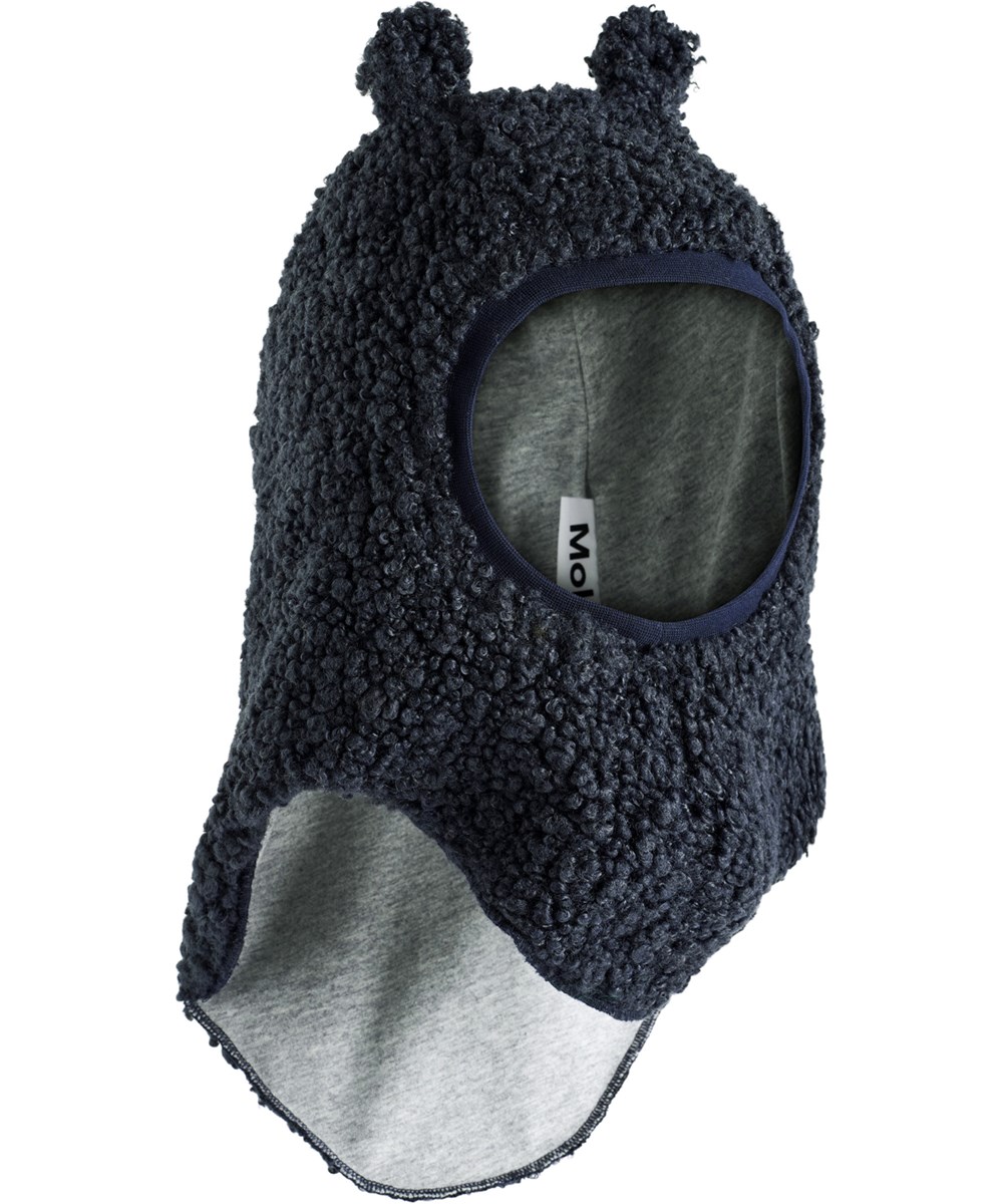 Kay - Night Navy - Mørkeblå elefanthue i teddyfleece med søde bamseører, til børn. 
