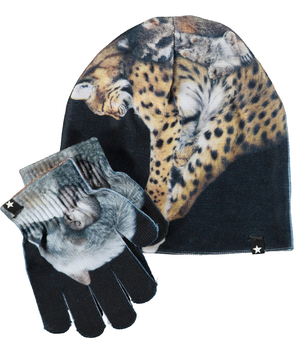 Kaya - Cubs - Hue og handsker med print af leopard