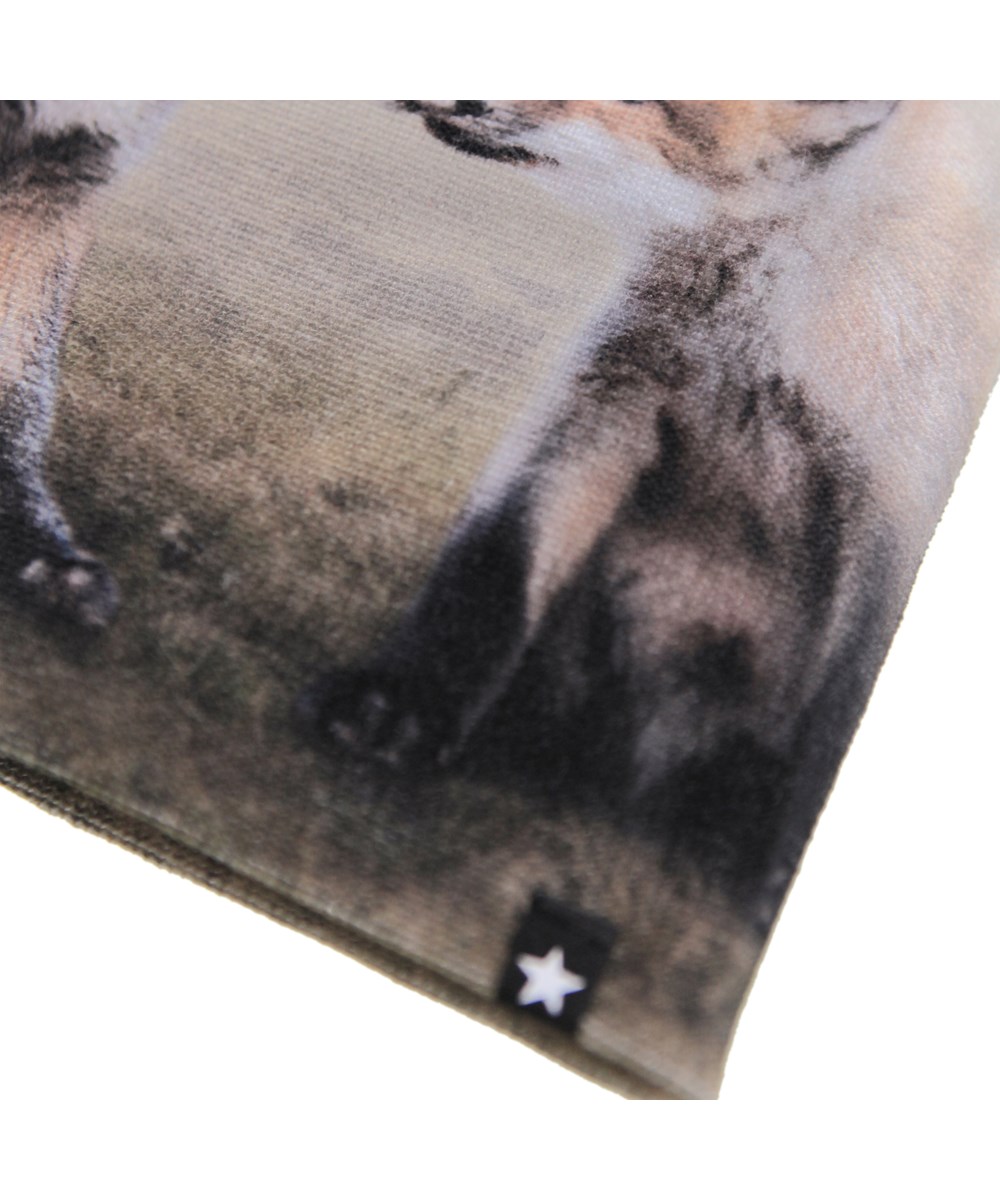 Kaya - Fox Cubs - Beige sæt med hue og fingerhandsker med ræveunger til børn.