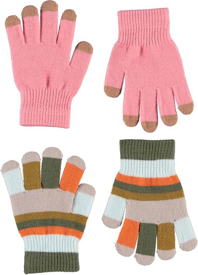 Kei - Petals - To par strik stribede handsker i pink 