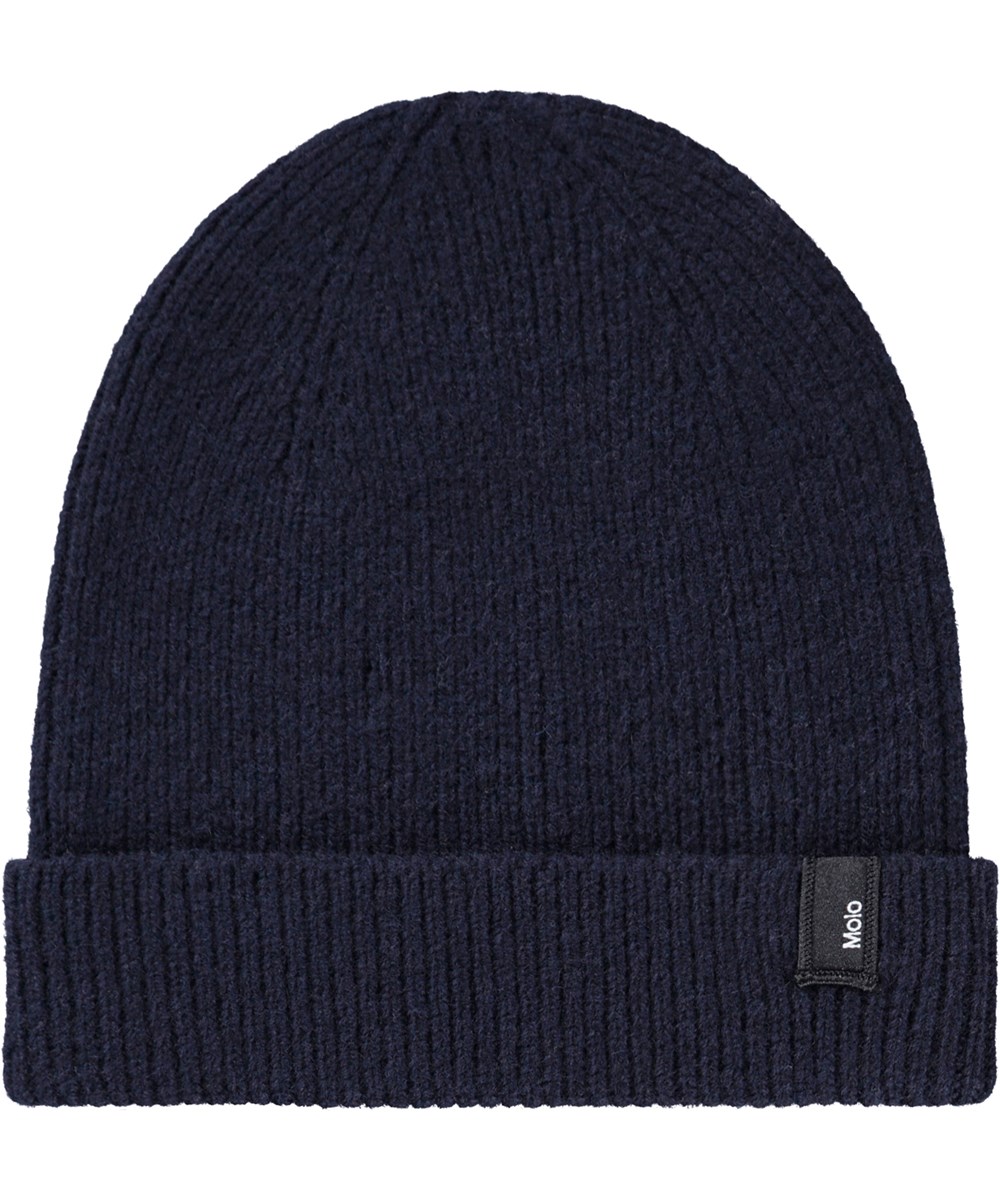 Keilo - Galaxy Blue - Mørkeblå ribstrikket hue i uld til børn. 