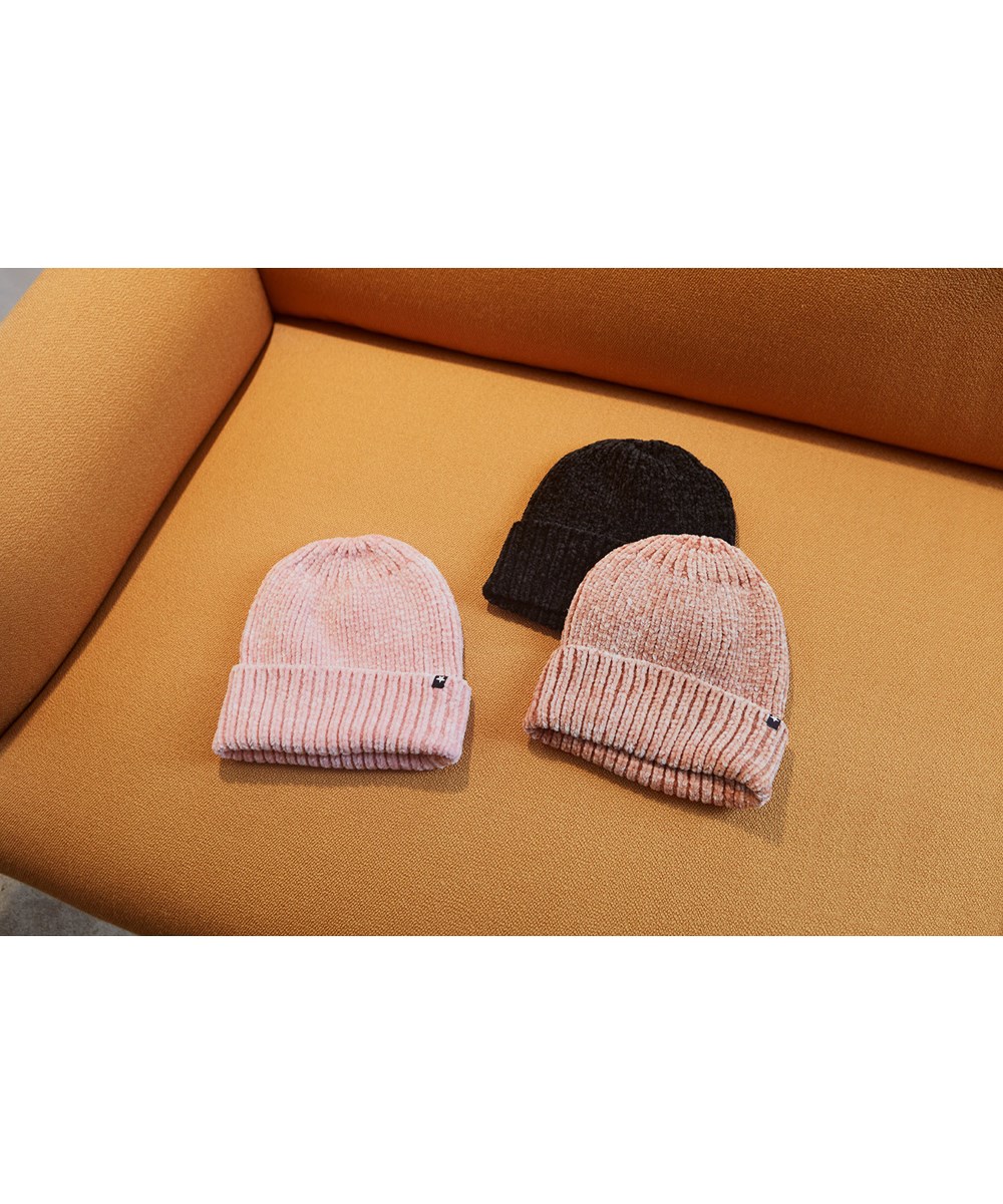 Kitty - Blue Pink - Lyserød chenille strik hue