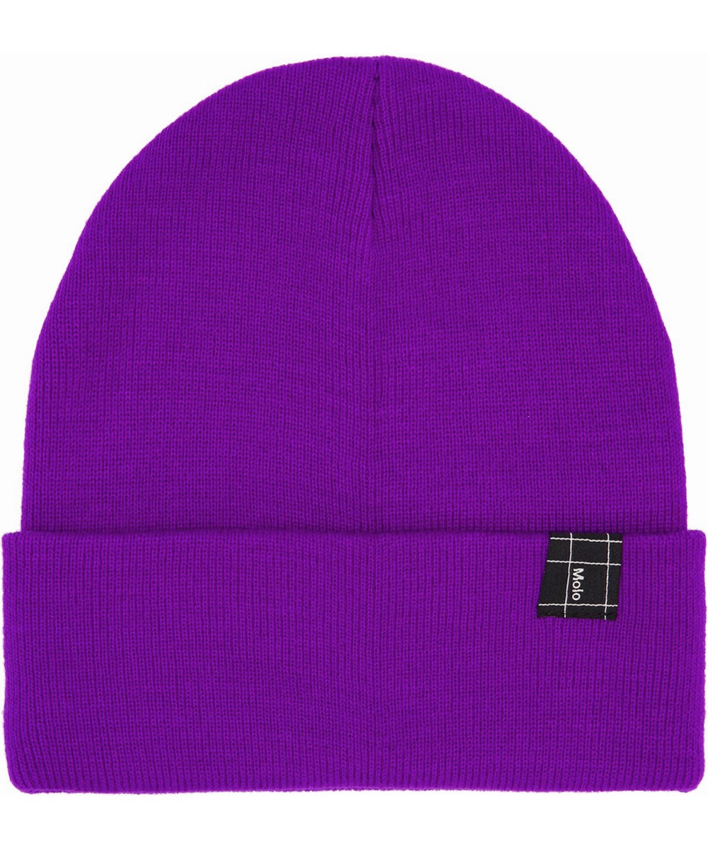 Kruz - Warm Purple - Lilla blød hue i finstrik. Huen har et god pasform og stort ombuk, der sørger for at holde ørerne varme