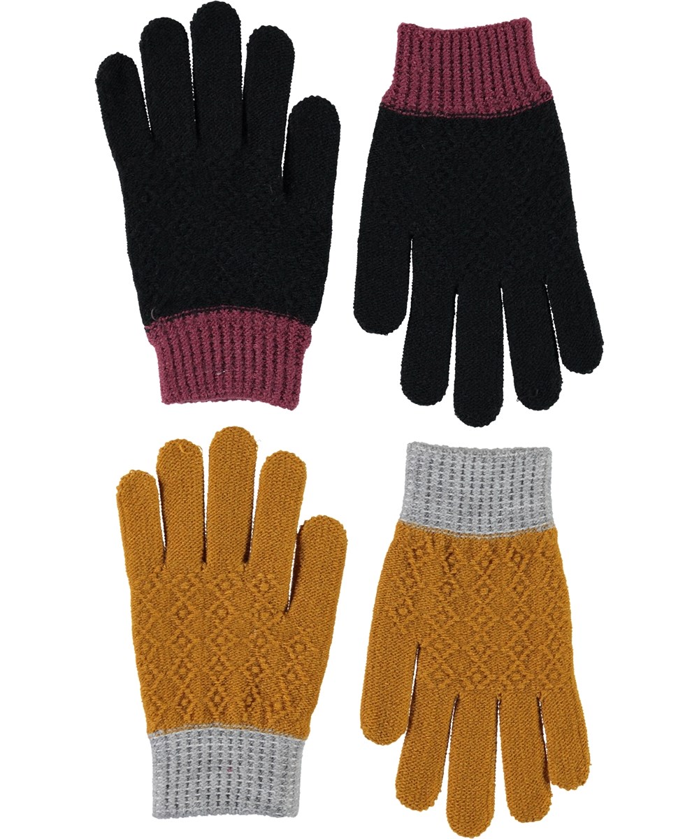 Kyra - Autumn Leaf - To par strik handsker sort og gul