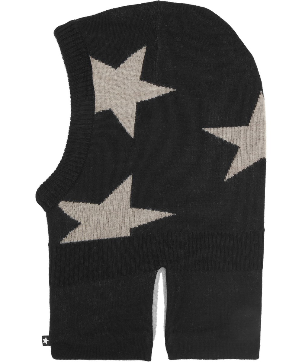 Snow - Black - Sort elefanthue med beige stjerner