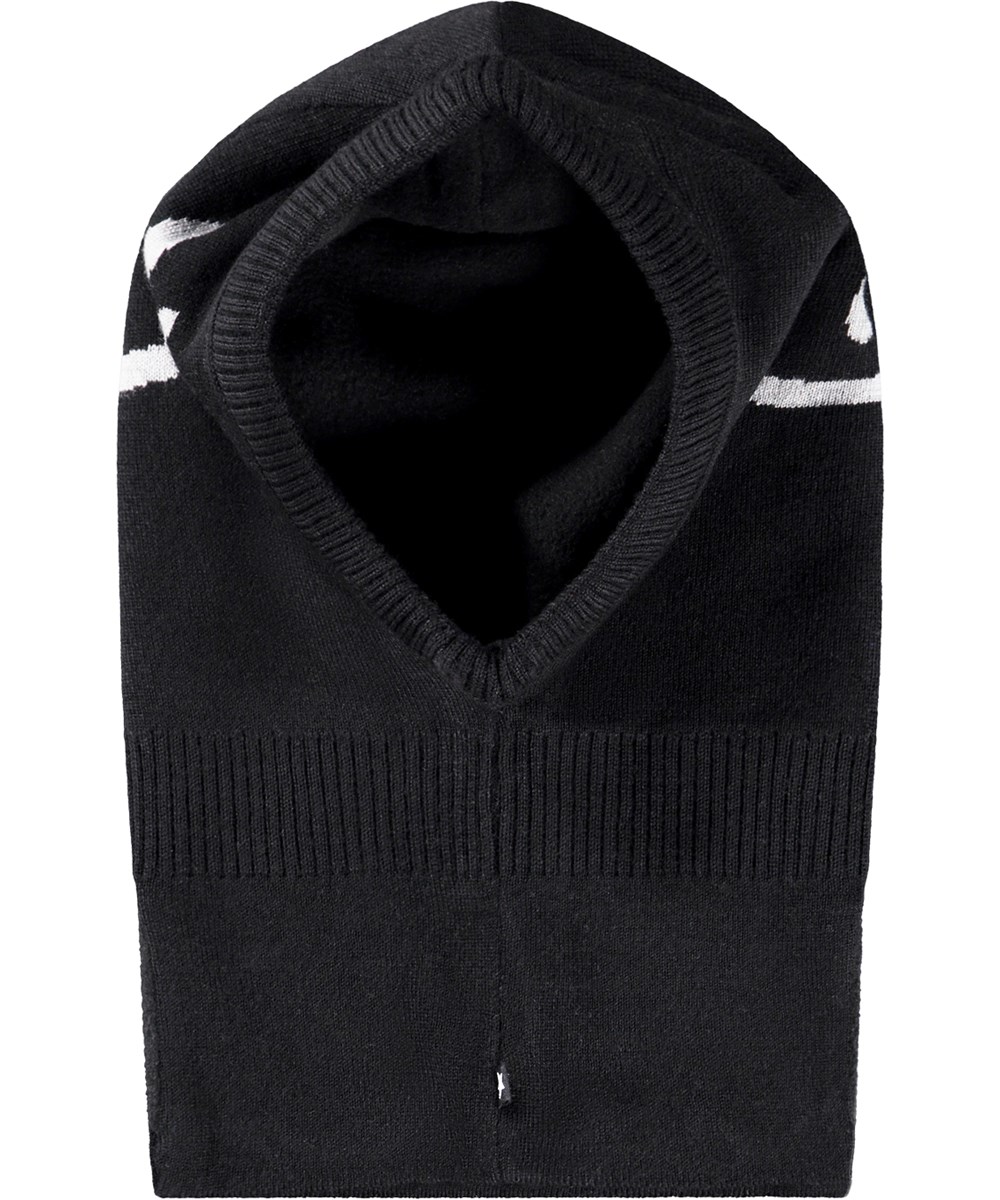 Snow - Black - Sort elefanthue med beige smilende ansigter til børn.